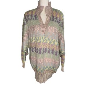 Vintage High Neck Pastel Mohair Wool Blend 80’s Style L/XL Pullover Sweater